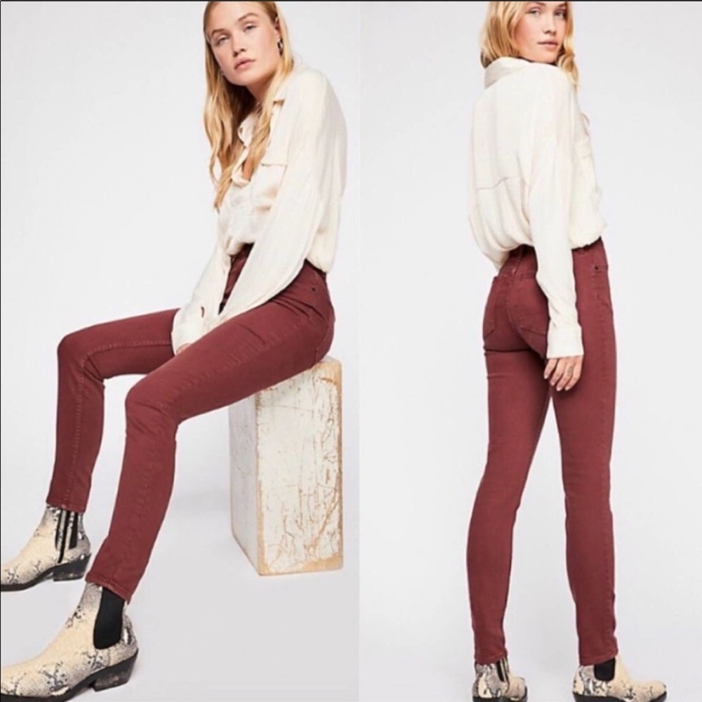 Free People Long Lean Skinny Jean Red Mocha 27